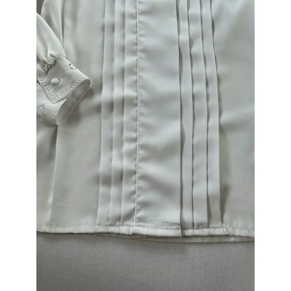 Yves St. Clair Pleated White Long Sleeve Collared Blouse, Size 14, Button Down - Picture 6 of 10
